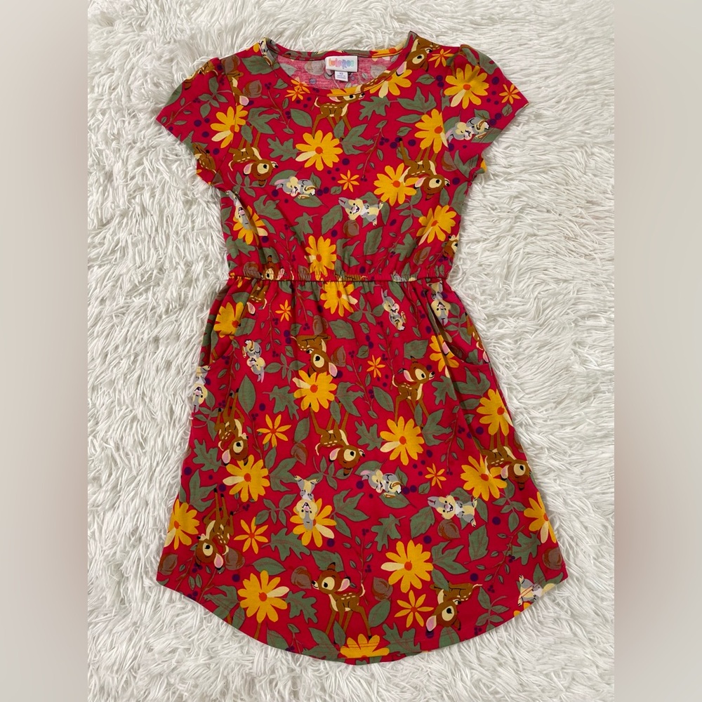 LulaRoe Disney Disneyland Vacation Travel Bambi Thumper Floral Dress Girls 10